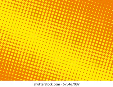 Halftone background. Comic dotted pattern. Pop art retro style. Backdrop with circles, rounds, dots, design element for web banners, posters, cards, wallpapers Yellow, orange color Vector illustration