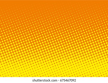 Halftone background. Comic dotted pattern. Pop art retro style. Backdrop with circles, rounds, dots, design element for web banners, posters, cards, wallpapers Yellow, orange color Vector illustration
