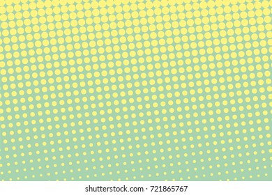 Halftone background. Comic dotted pattern. Pop art retro style. Backdrop with circles, rounds, dots, design element for web banners, posters, cards, wallpapers. Green-mint and yellow color