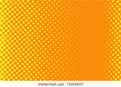 Halftone background. Comic style. Abstract geometric pattern with small squares. Design element for web banners, posters, cards, wallpapers, backdrops, panels Orange, yellow color Vector illustration