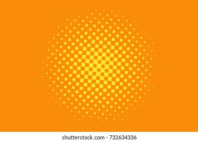 Halftone background. Comic style. Abstract geometric pattern with small squares. Design element for web banners, posters, cards, wallpapers, backdrops, panels Orange, yellow color Vector illustration