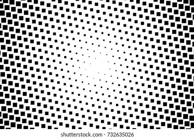 Halftone background. Comic style. Abstract geometric pattern with small squares. Design element for web banners, posters, cards, wallpapers, backdrops, panels Black and white color Vector illustration