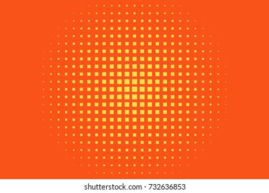 Halftone background. Comic style. Abstract geometric pattern with small squares. Design element for web banners, posters, cards, wallpapers, backdrops, panels Orange, yellow color Vector illustration