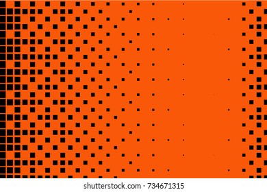 Halftone background. Comic style. Abstract geometric pattern with small squares. Design element for web banners, posters, cards, wallpapers, backdrops, panels Black, orange color Vector illustration