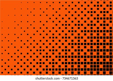 Halftone background. Comic style. Abstract geometric pattern with small squares. Design element for web banners, posters, cards, wallpapers, backdrops, panels Black, orange color Vector illustration