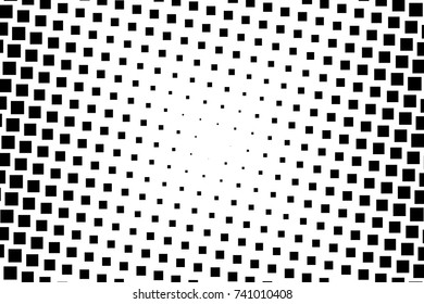 Halftone background. Comic style. Abstract geometric pattern with small squares. Design element for web banners, posters, cards, wallpapers, backdrops, panels Black and white color Vector illustration