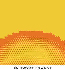 Halftone background. Comic background. Vector retro dotted template for labels. Yellow and orange geometric gradient for pop art designs. Vintage backdrop with isolated pattern for cartoon book.