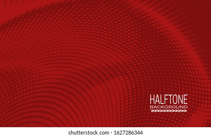 Halftone background design with monochrome red curved space. Abstract printing raster of cyberspace style.
