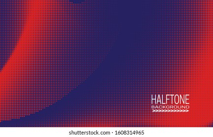 Halftone background design with red dots on blue. Monochrome abstract banner template.