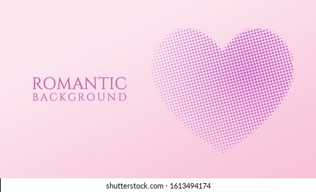 Halftone Background Design Template with Heart Shape Element, Pop Art, Colorful Abstract Dots Pattern Illustration, Vintage Texture, Pinky Pink Violet Gradation, Romantic Colors, Valentine Day