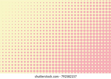 Halftone background. Digital gradient. Dotted pattern with circles, dots, point large scale. Design element for web banners, posters, cards, wallpapers, sites, panels. Pink, light yellow color