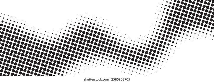 Halftone background dotted calming rhythms dynamic wave vector design illustration isolated perfect for header, banner, poster element halftone horizontal