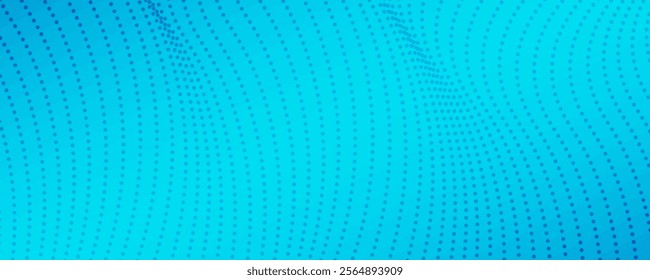 Halftone background with flowing dots. Blue abstract wave texture. Vector illustration