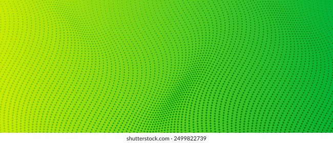 Halftone background with flowing dots. Green abstract wave texture. Vector illustration