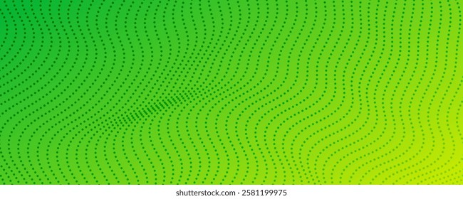 Halftone background with flowing dots. Green abstract wave texture. Vector illustration