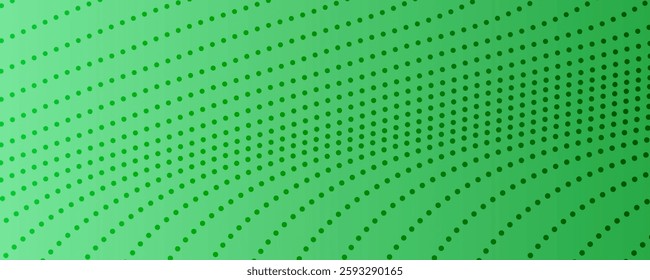 Halftone background with flowing dots. Green abstract wave texture. Vector illustration