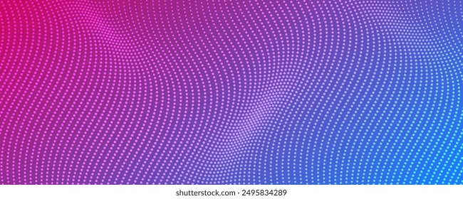 Halftone background with flowing dots. Purple abstract wave texture. Vector illustration