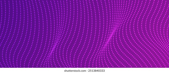 Halftone background with flowing dots. Purple abstract wave texture. Vector illustration