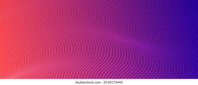 Fondo de semitono con puntos que fluyen. Textura de onda abstracta púrpura. Ilustración vectorial
