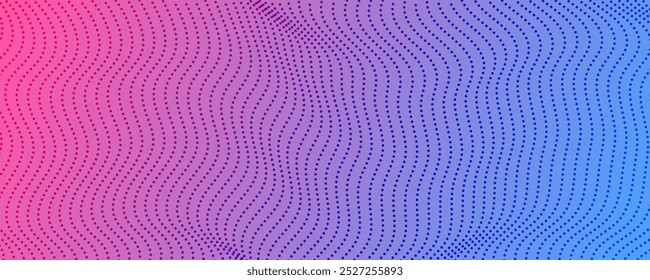 Fondo de semitono con puntos que fluyen. Textura de onda abstracta púrpura. Ilustración vectorial