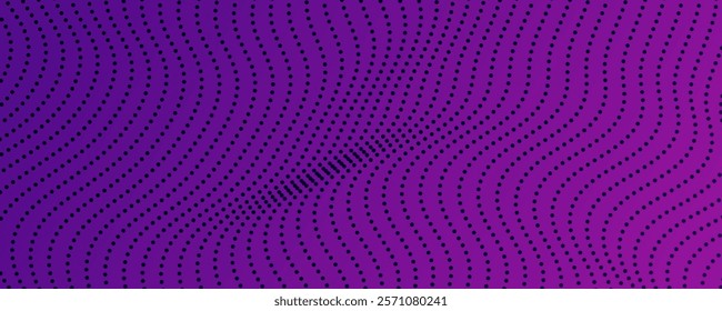 Halftone background with flowing dots. Purple abstract wave texture. Vector illustration
