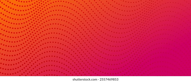Halftone background with flowing dots. Red abstract wave texture. Vector illustration
