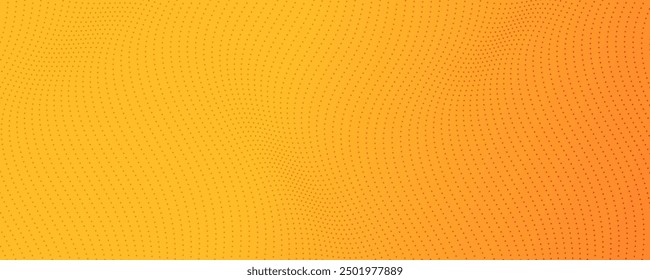 Halftone background with flowing dots. Yellow abstract wave texture. Vector illustration