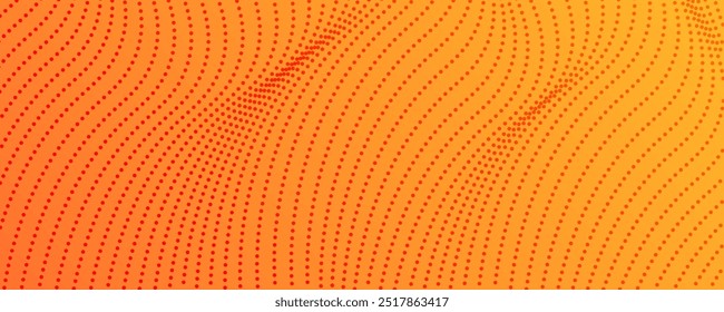 Halftone background with flowing dots. Yellow abstract wave texture. Vector illustration