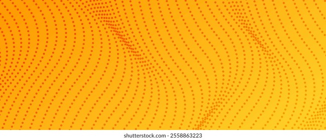 Halftone background with flowing dots. Yellow abstract wave texture. Vector illustration