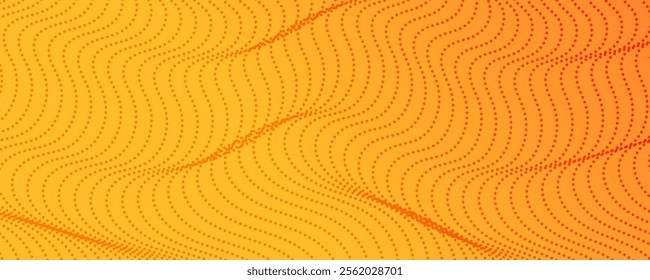 Halftone background with flowing dots. Yellow abstract wave texture. Vector illustration