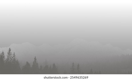 Bosque de fondo de semitono en niebla.Ilustración vectorial