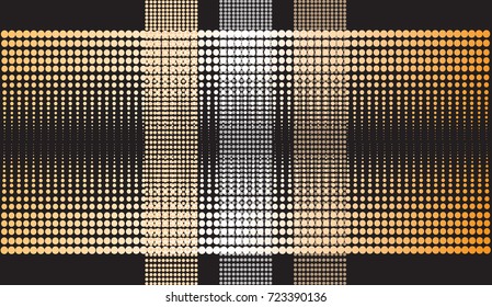 Halftone background with gold circles.