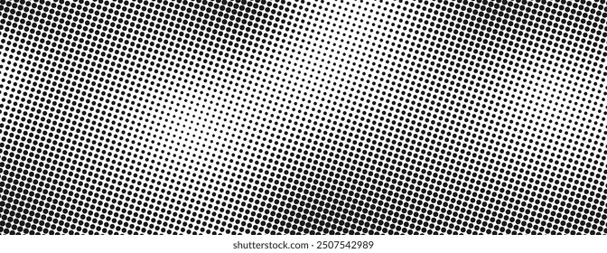 Halftone background with grunge style gradient. Faded dot texture . Black retro geometric pattern in manga, anime style. Pop art style dot gradation. Vector illustration