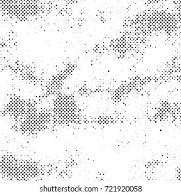Halftone Background. Grunge Vector Illustration With Ink Dots Texture Design Element. Abstract Image With Dirty, Dotted, Black Circles. Dark Round Particles Backdrop On A White Background.