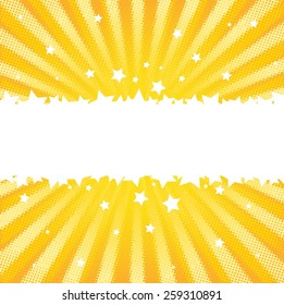 Halftone Background. Holiday vector yellow background with stars. Yellow abstract background. Magic abstract design. Magic yellow template. Place for text.