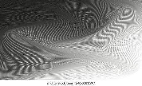 Halftone background with illusion effect. Curved gradient texture. Visualization of big data. Broken screen virus. Vector illustration.