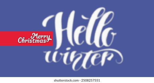 Halftone background. An illustration of round particles. The dots form images. Vector graphics. A Christmas card with the inscription Hello winter.