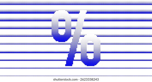 Fondo de semitono. Ilustración de partículas redondas. Los puntos forman Imágenes sin forma. El signo porcentual que consiste en puntos azules