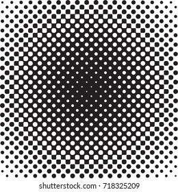 Halftone background. Radial gradient of dots. Vector illustration