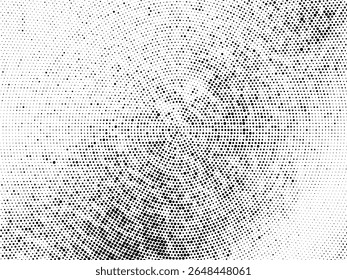 Arrière-plan demi-teinte. Texture grunge demi-teinte radiale avec effet d'évanouissement. texture tramée de points de cercle aléatoire demi-teinte. Tache grunge circulaire. élément de conception Image vectorielle