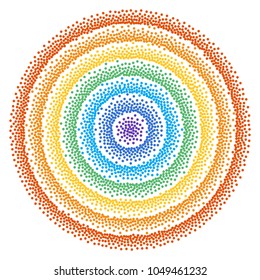 Halftone background. Rainbow gradient random points. Randomly scattered dots on white backglound