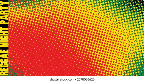 Halftone Background For Reggae Night Party Flyer In Rasta Colors. Vector Graphic Pattern. CMYK Colors