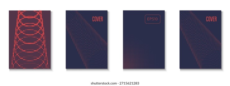 Conjunto de fondo de semitono. Círculos Frescos En Mínimo Diseño. Marco Dinámico Para Invitación Anual. Volante de libro. Cubierta de onda minimalista. Textura de línea geométrica. Fondo de semitono de moda
