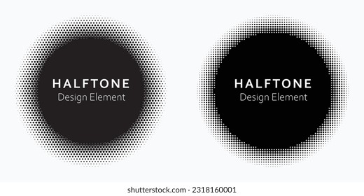 Halftone background set. Glowing light halftone effect. Abstract grunge starburst halftone dots background. Star flare, shine light halftone texture. Retro style dotted background.