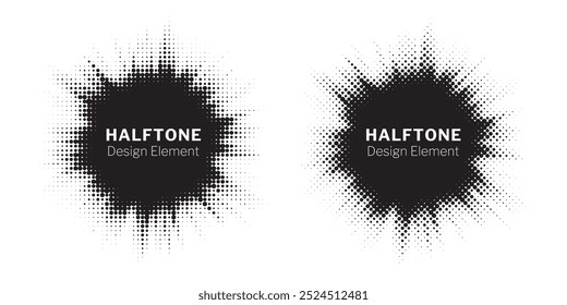 Halftone background set. Glowing light halftone effect. Abstract grunge starburst halftone dots background. Star flare, shine light halftone texture. Retro style dotted background.	