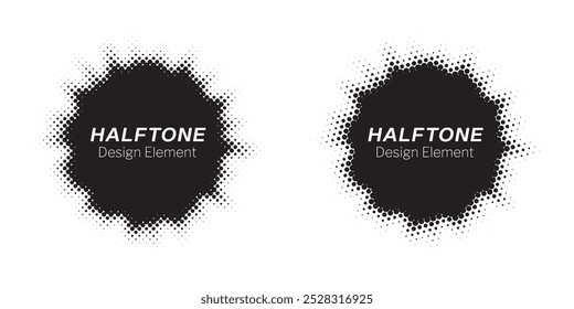 Halftone background set. Glowing light halftone effect. Abstract grunge starburst halftone dots background. Star flare, shine light halftone texture. Retro style dotted background.