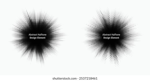 Halftone background set. Glowing light halftone effect. Abstract grunge starburst halftone dots background. Star flare, shine light halftone texture. Retro style dotted background.	