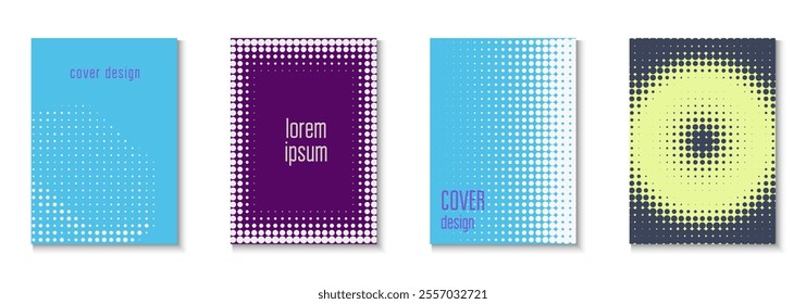 Halftone Background Set. Modern Shapes In Tech Layout. Linear Shapes In Annual Frame. Music Flyer. Minimalist Wave Cover. Geometric Party Pattern. Trendy Halftone Background