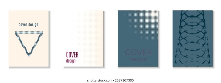 Halftone Background Set. Modern Shapes In Tech Layout. Dynamic Frame For Annual Invitation. Dot Flyer. Minimalist Wave Pattern. Geometric Business Poster. Trendy Halftone Background