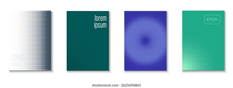 Halftone Background Set. Summer Art In Minimal Design. Linear Shapes For Brand Folder. Book Flyer. Minimalist Wave Cover. Geometric Business Texture. Trendy Halftone Background